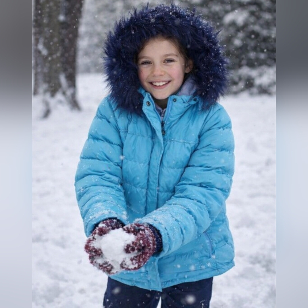 ZSHOW Girl Blue Puffer Jacket Fleece Lined Winter Coat w/ Fur Hood Sz 14-16